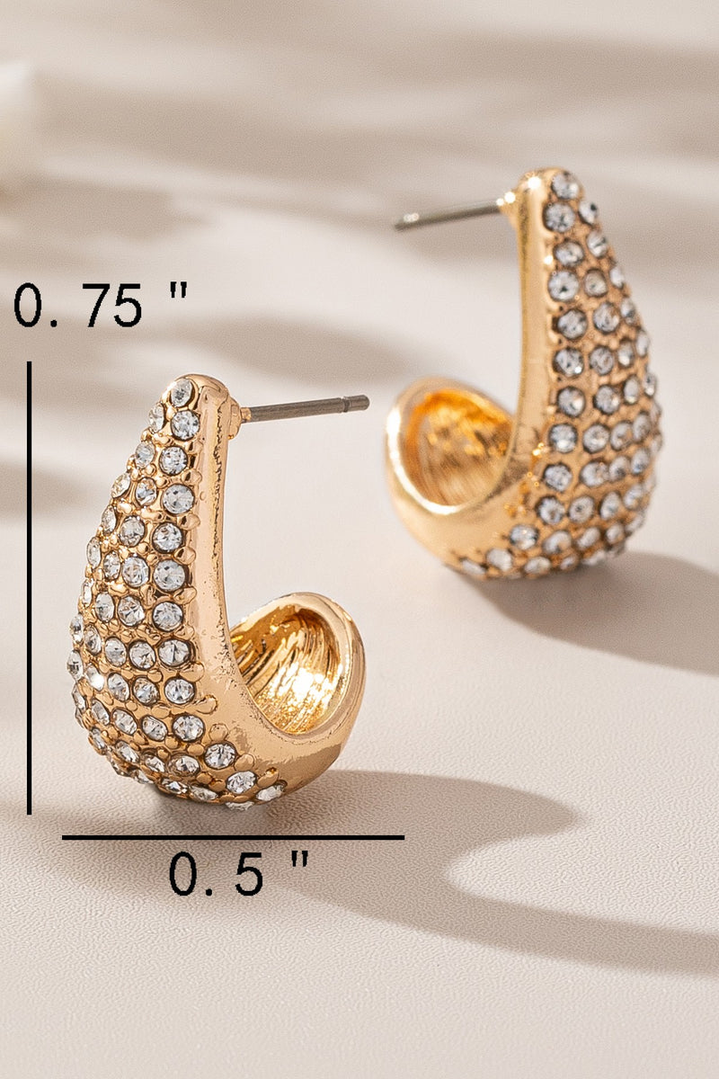 Pave Rhinestone Puffy Teardrop Earrings