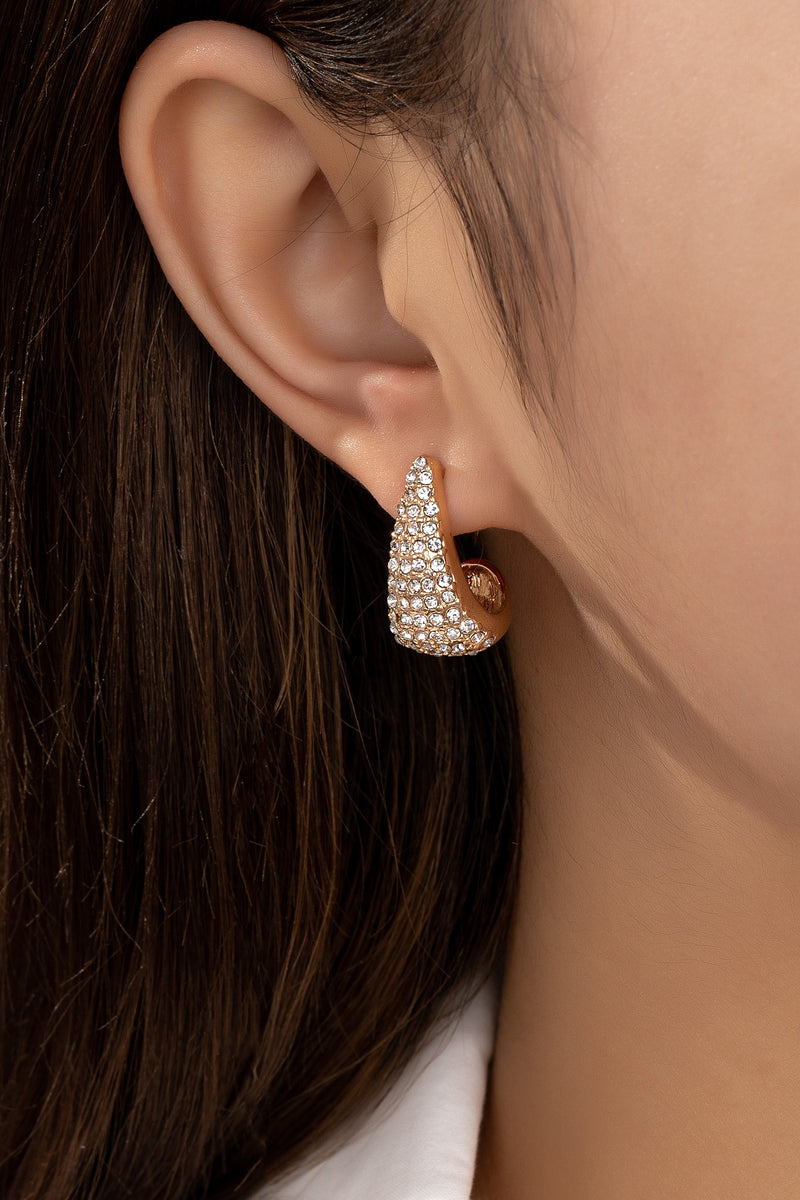 Pave Rhinestone Puffy Teardrop Earrings