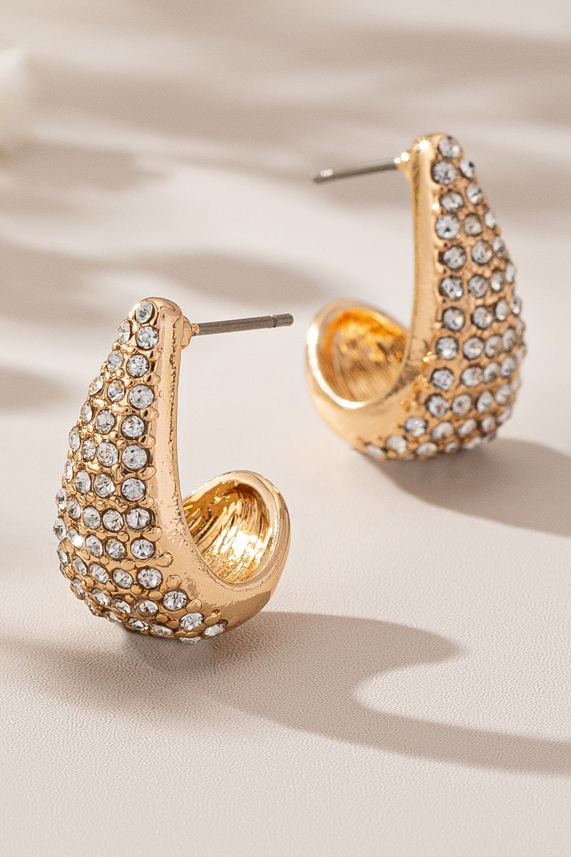 Pave Rhinestone Puffy Teardrop Earrings