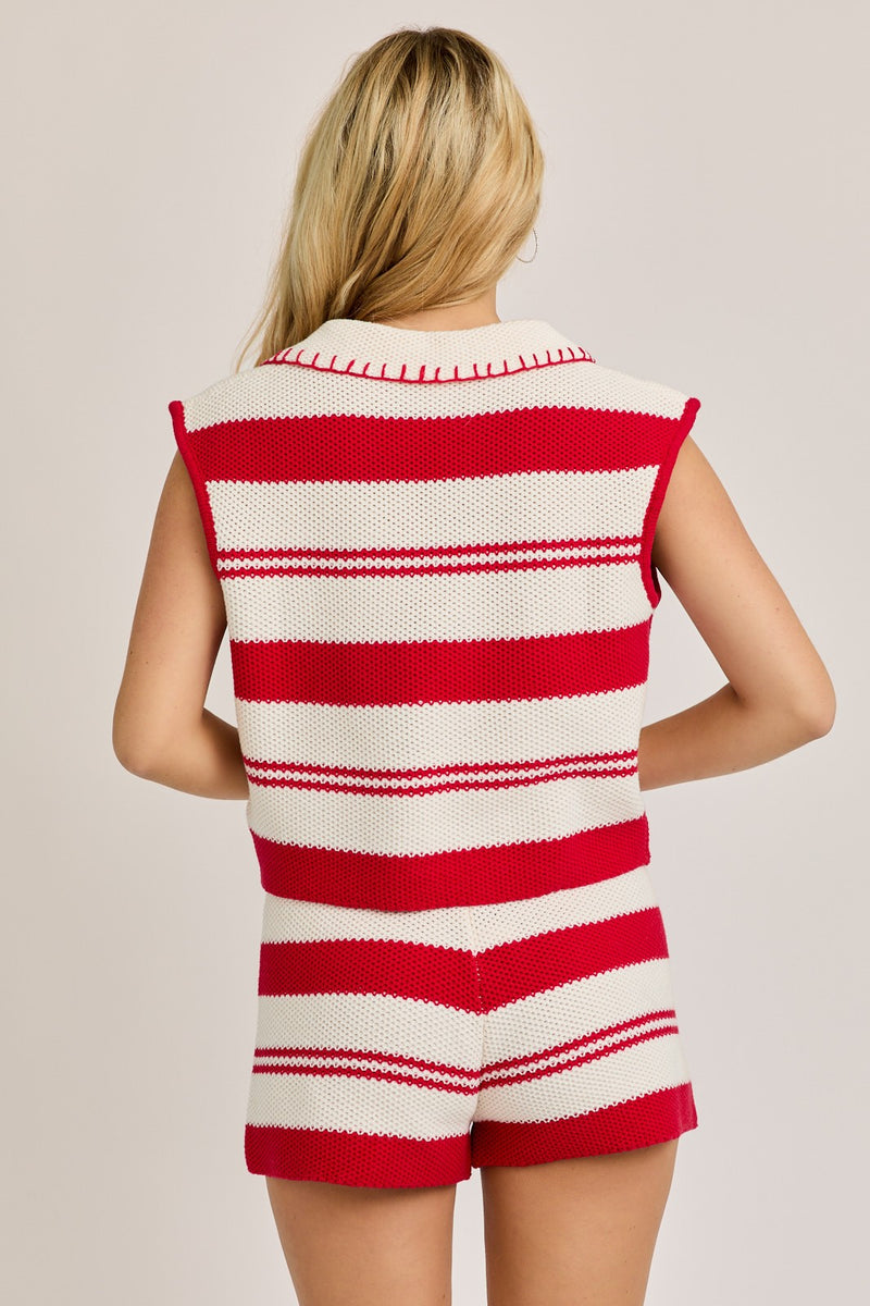 STITCH DETAIL COLLARED SWEATER TOP WITH SHORTS