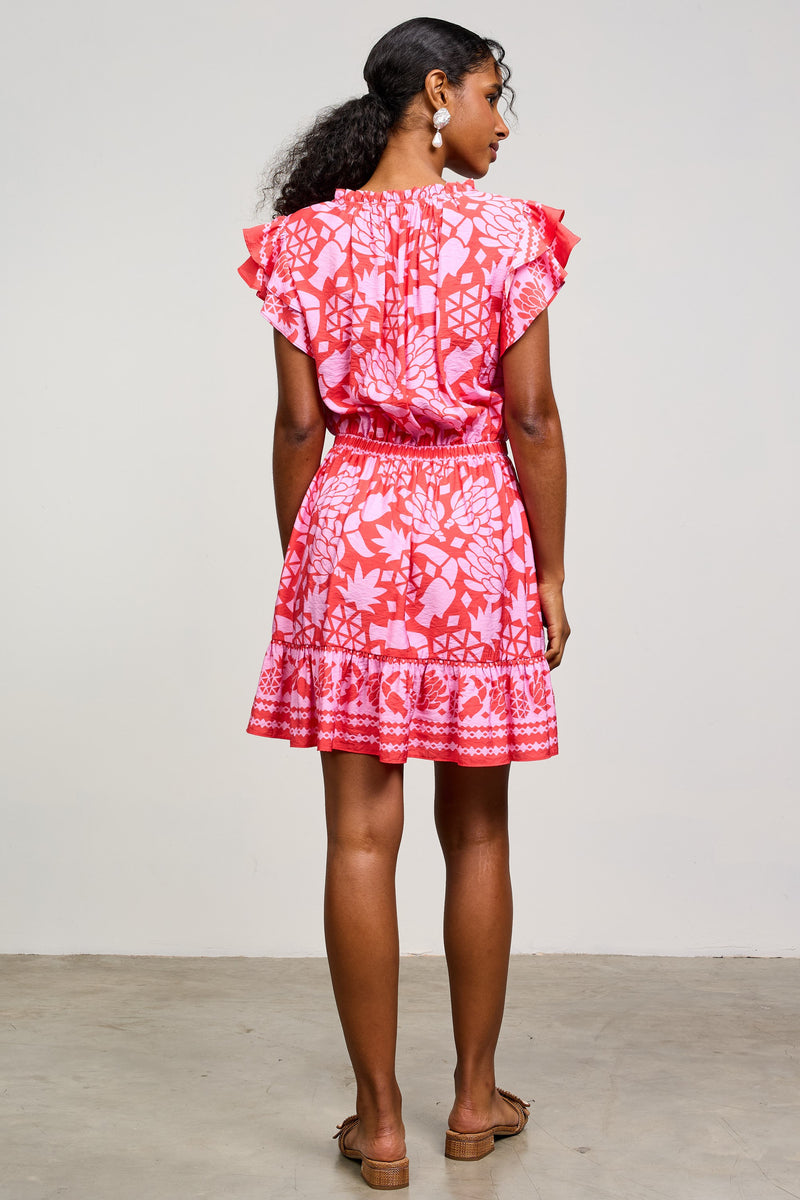 Pink Border Print Mini Dress