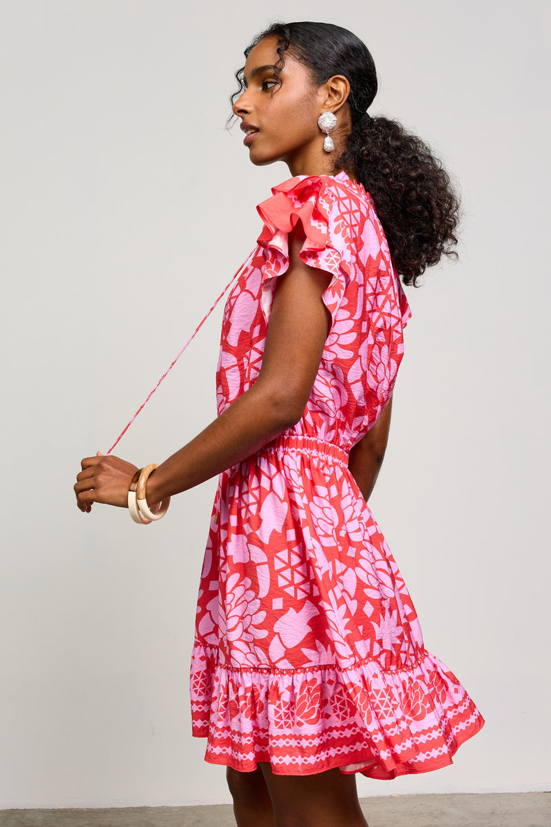 Pink Border Print Mini Dress