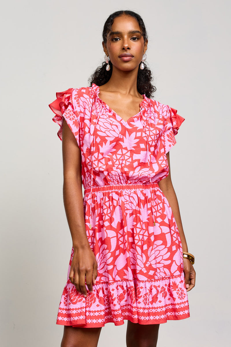Pink Border Print Mini Dress