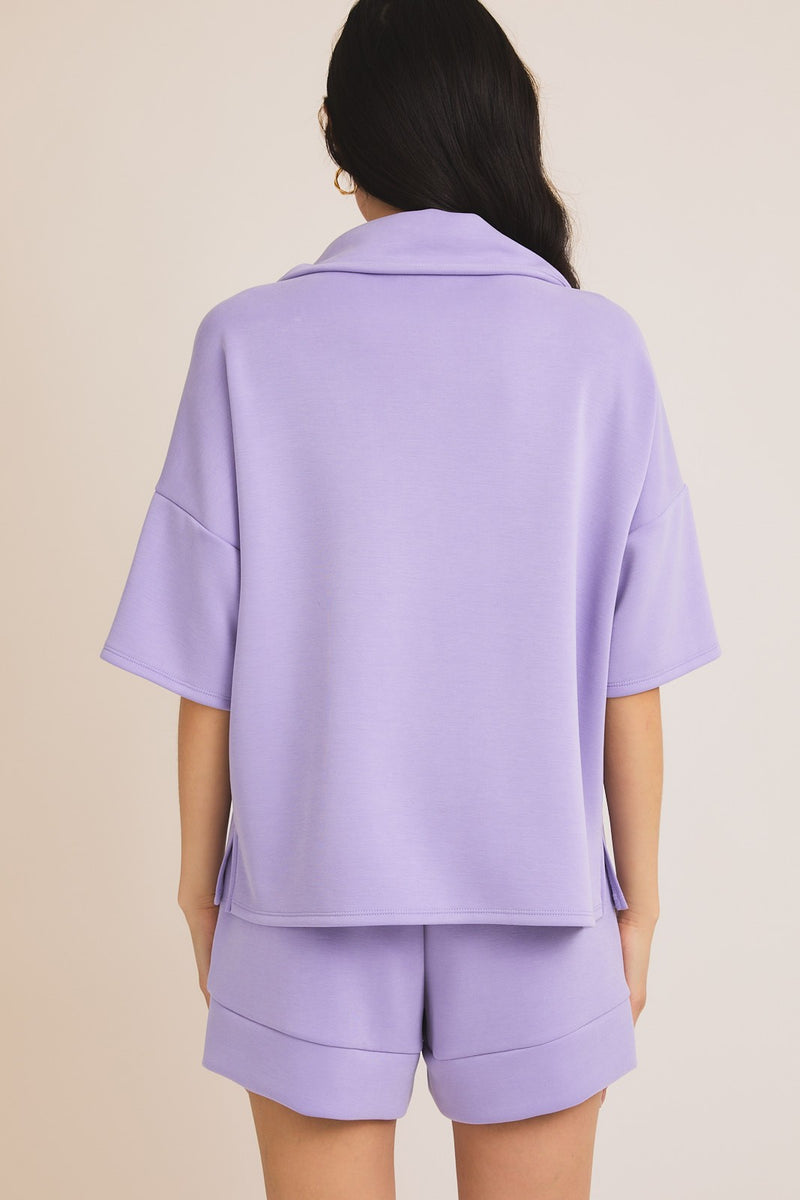 HALF ZIP UP TOP AND SIDE POCKET FOLDED HEM SHORTS
