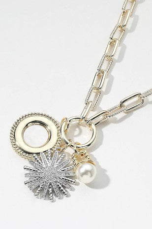 14k Cz Mother Of Pearl Two Tone Necklace