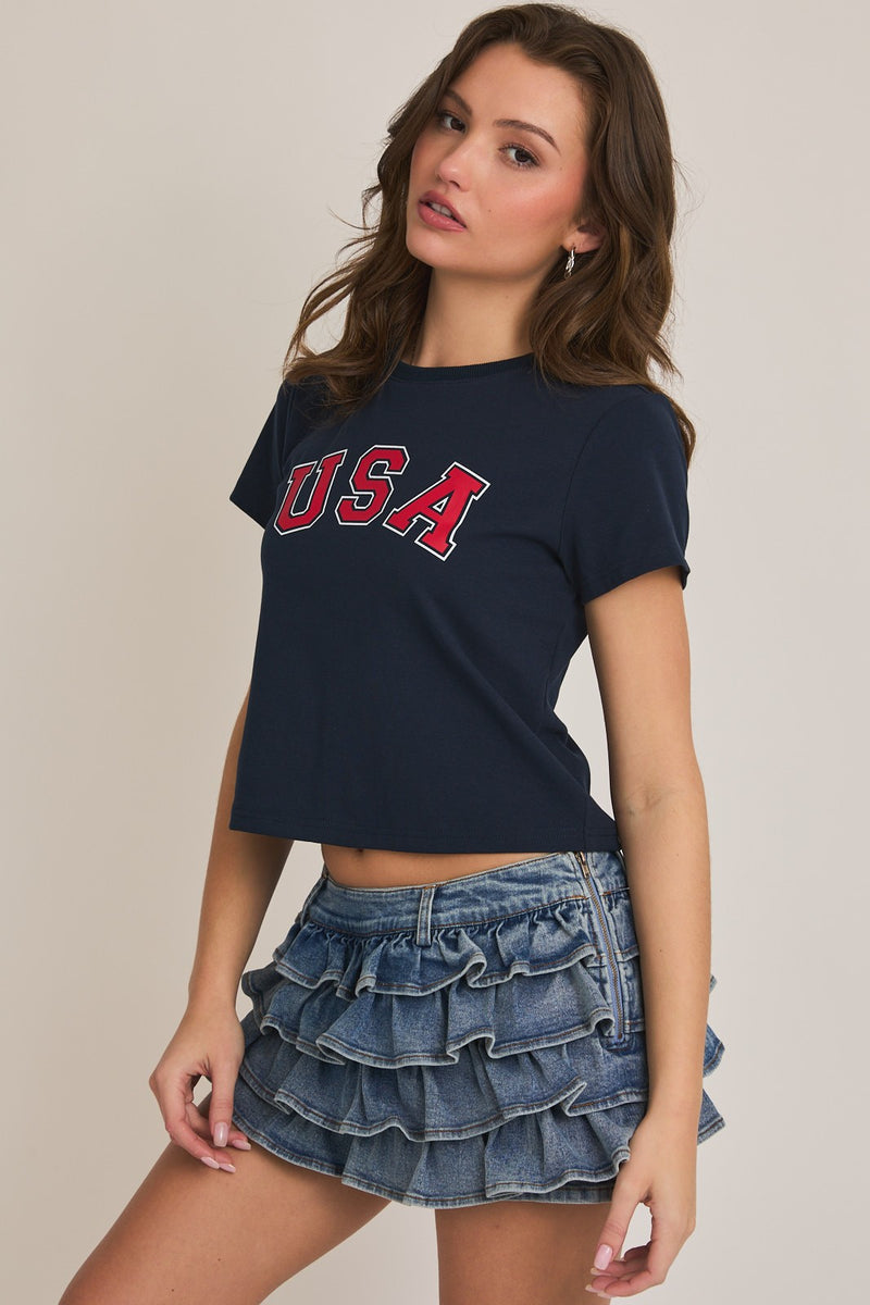 USA Navy Graphic Short Sleeve Crew Neck Baby Tee