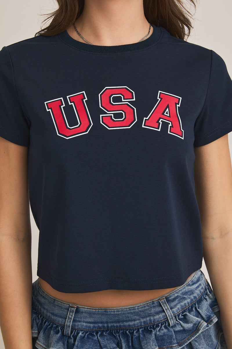 USA Navy Graphic Short Sleeve Crew Neck Baby Tee