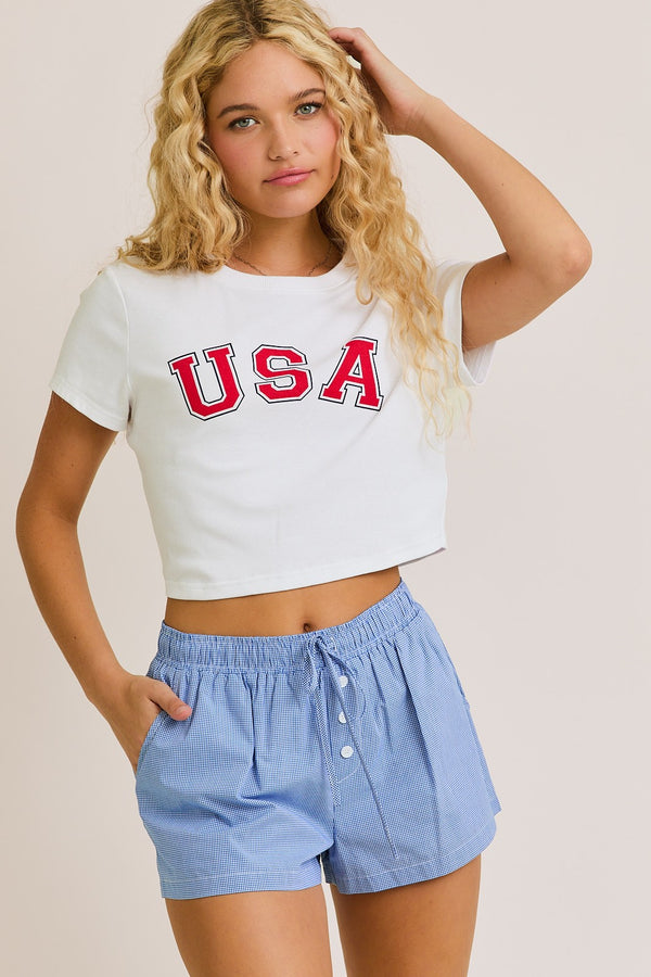 USA White Graphic Short Sleeve Crew Neck Baby Tee