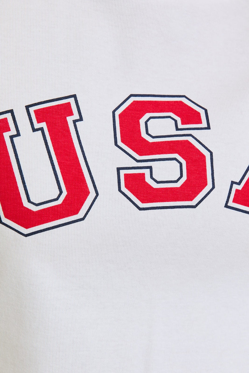 USA White Graphic Short Sleeve Crew Neck Baby Tee