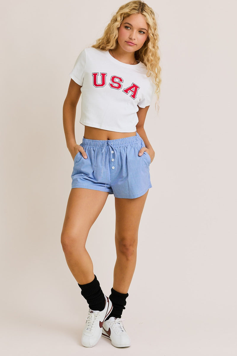 USA White Graphic Short Sleeve Crew Neck Baby Tee