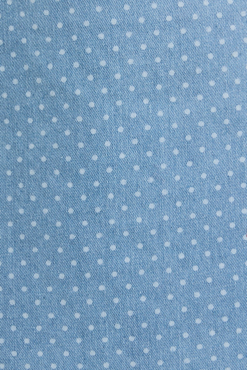 Sleeveless Square Neck Polka Dot Denim Top and Skirt Set