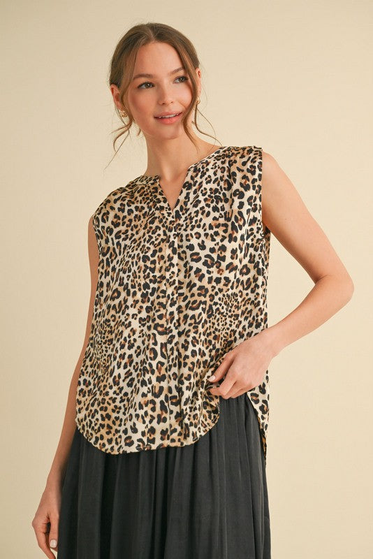 Sweet And Certain Back Shirring Detail Leopard Top