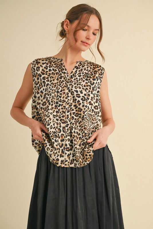 Sweet And Certain Back Shirring Detail Leopard Top