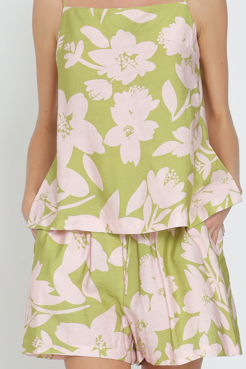 Mint And Pink Tie Back Chest Strap Top and Short Set