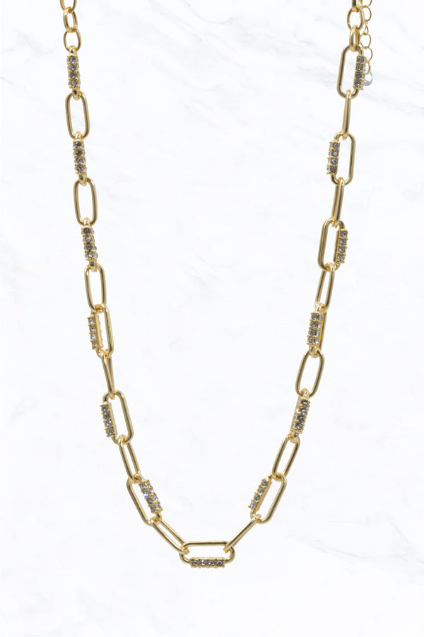 Gold Link Chain Necklace with Crystal Accents