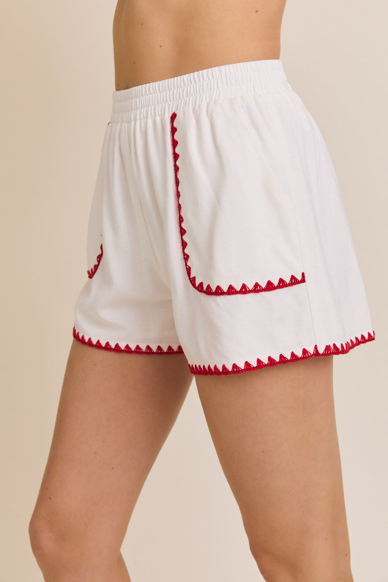 Back Smocking Scallop Stitched Top & Shorts