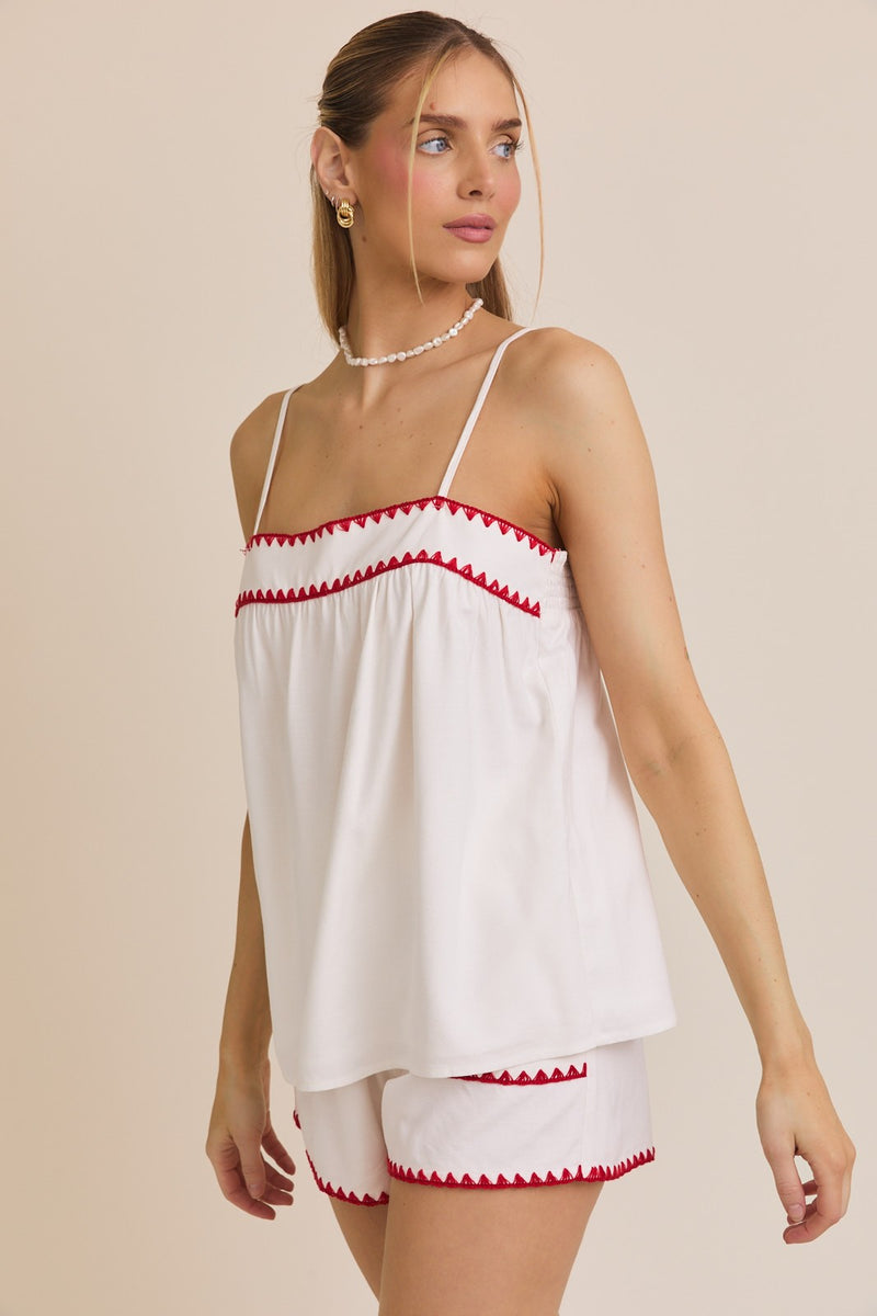 Back Smocking Scallop Stitched Top & Shorts