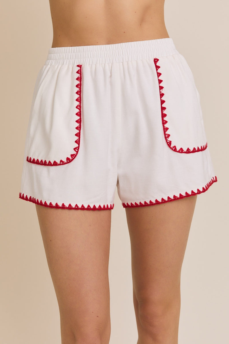 Back Smocking Scallop Stitched Top & Shorts
