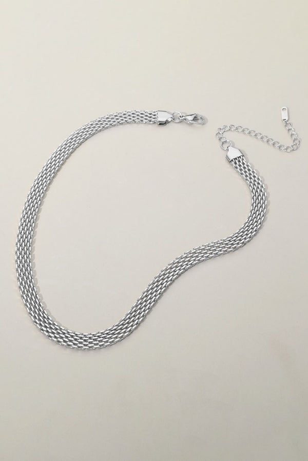 Stainless Steel Silver Woven Chain Necklace