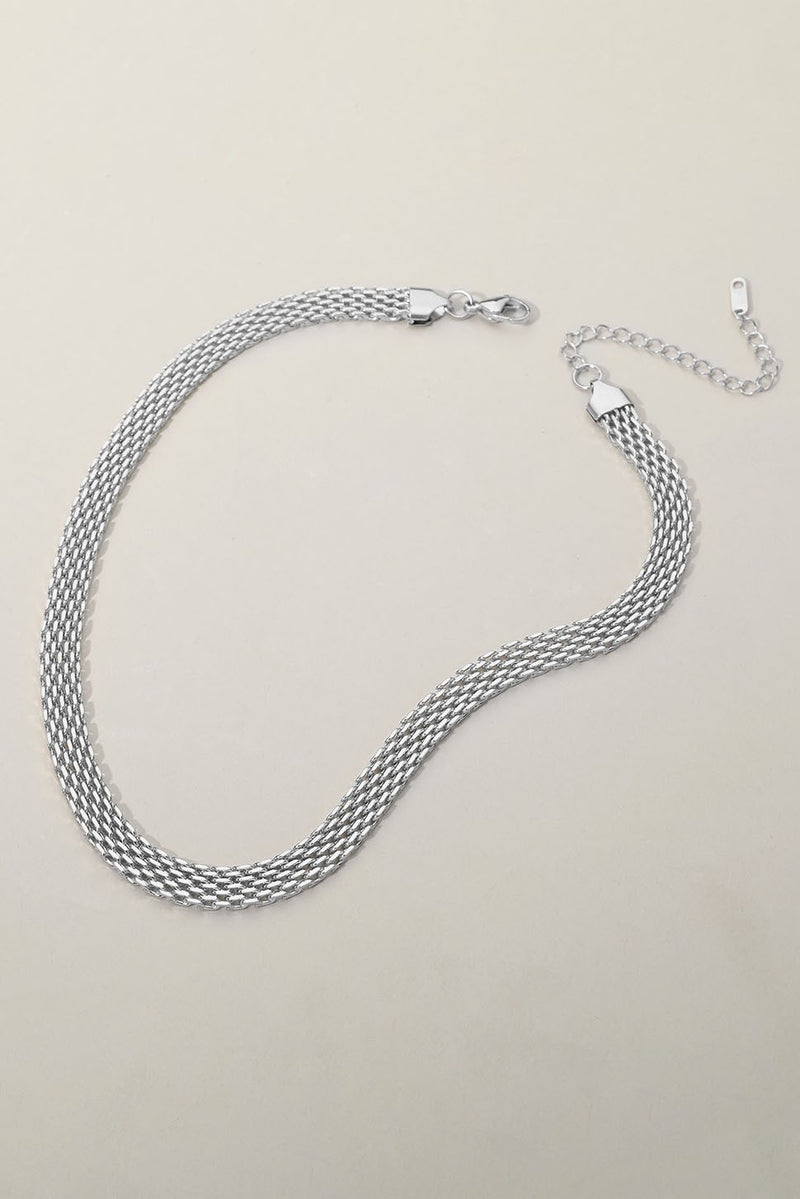 Stainless Steel Silver Woven Chain Necklace