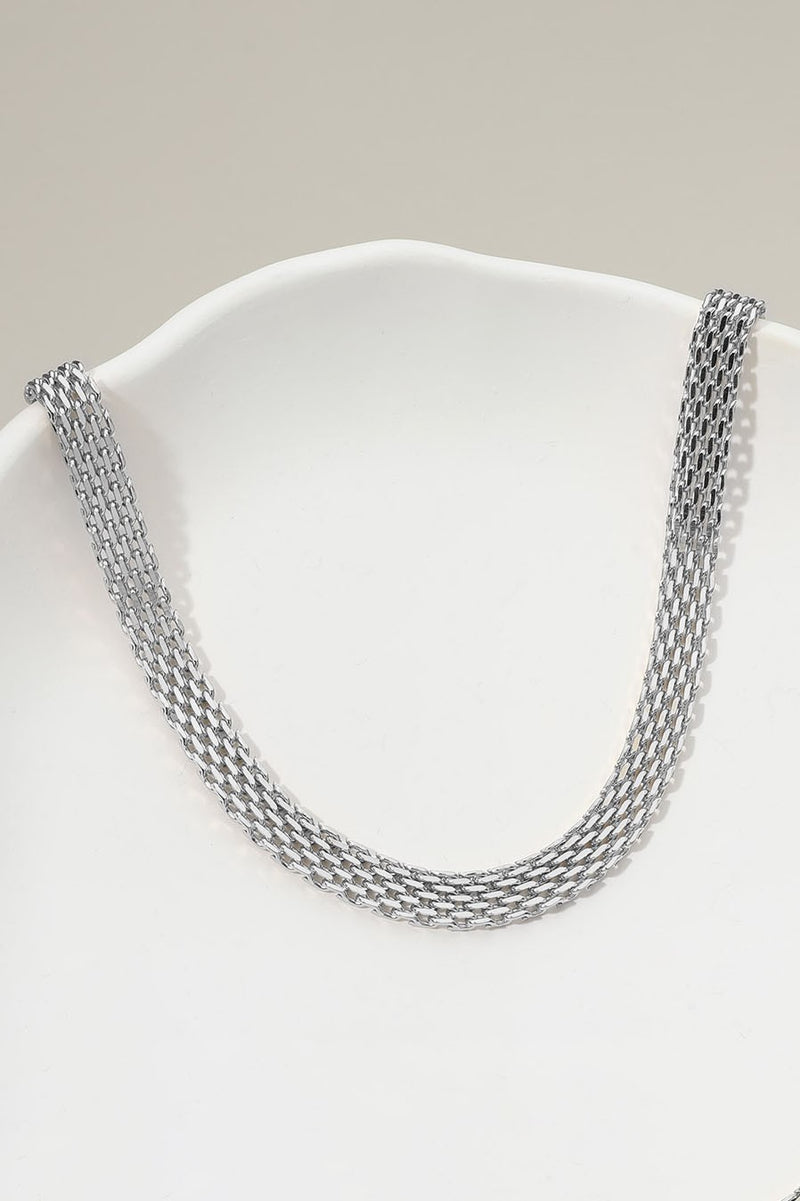 Stainless Steel Silver Woven Chain Necklace