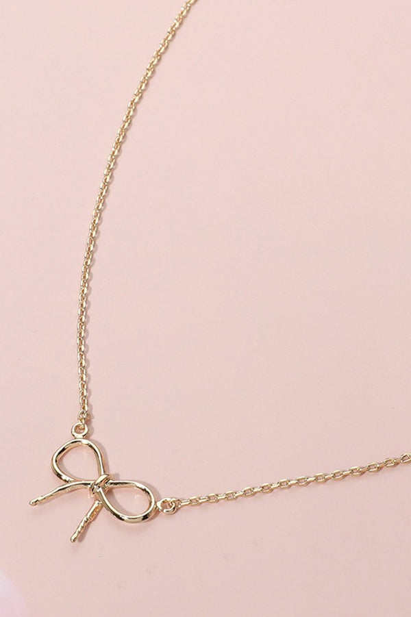 Metal Gold Wire Bow Knot Pendant Necklace