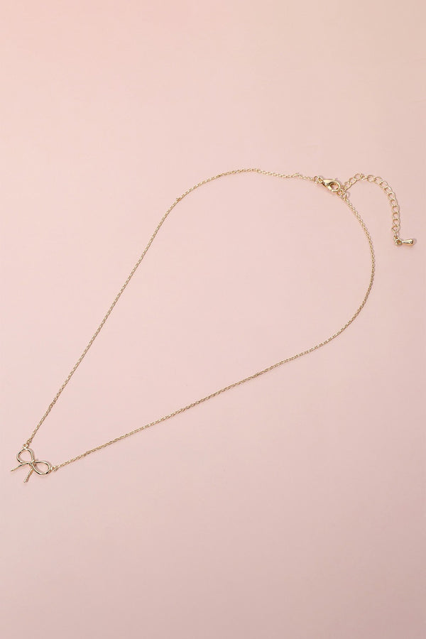 Metal Gold Wire Bow Knot Pendant Necklace