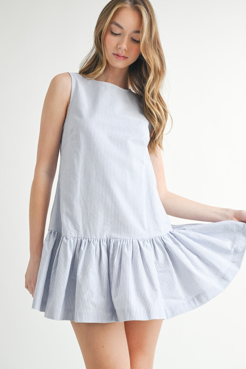 Mable PIN STRIPE SLEEVELESS RUFFLE HEM MINI DRESS