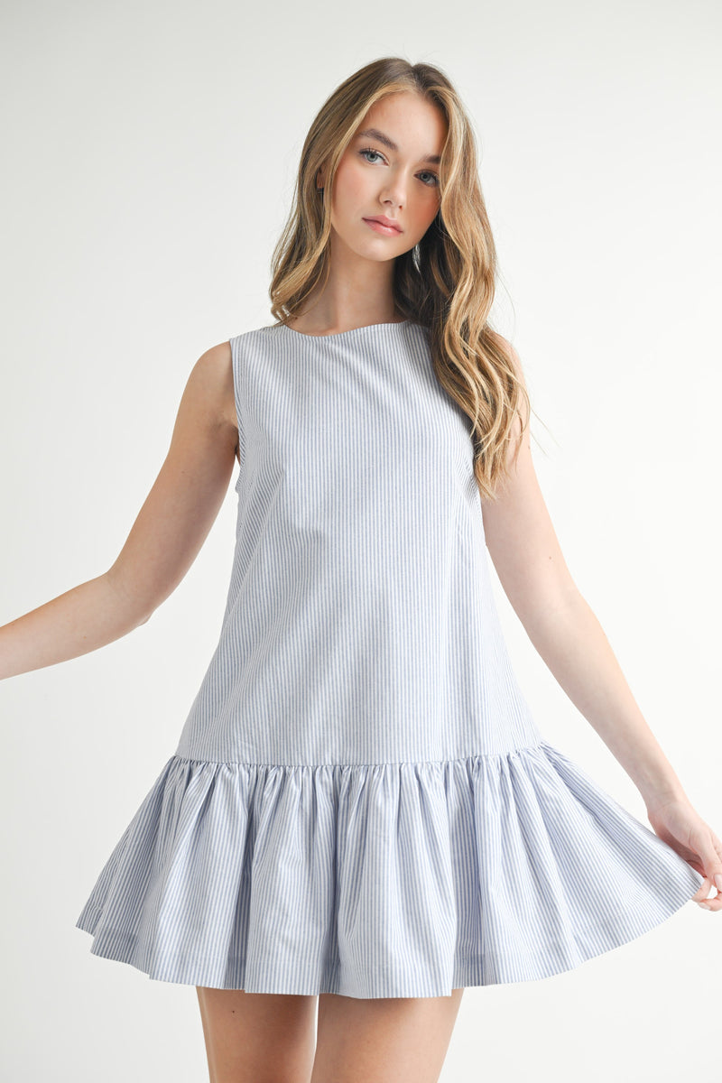 Mable PIN STRIPE SLEEVELESS RUFFLE HEM MINI DRESS