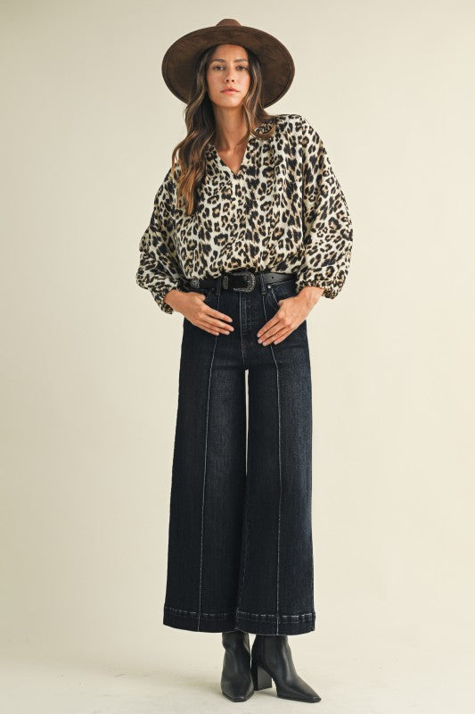 Stella Rae's Black Denim Stretch High Rise Pin Tuck Detail Wide Leg Jean