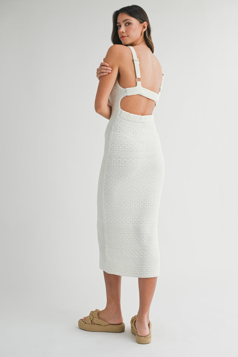 Mable Cream Crochet Cut Out O Ring Detail Knit Dress