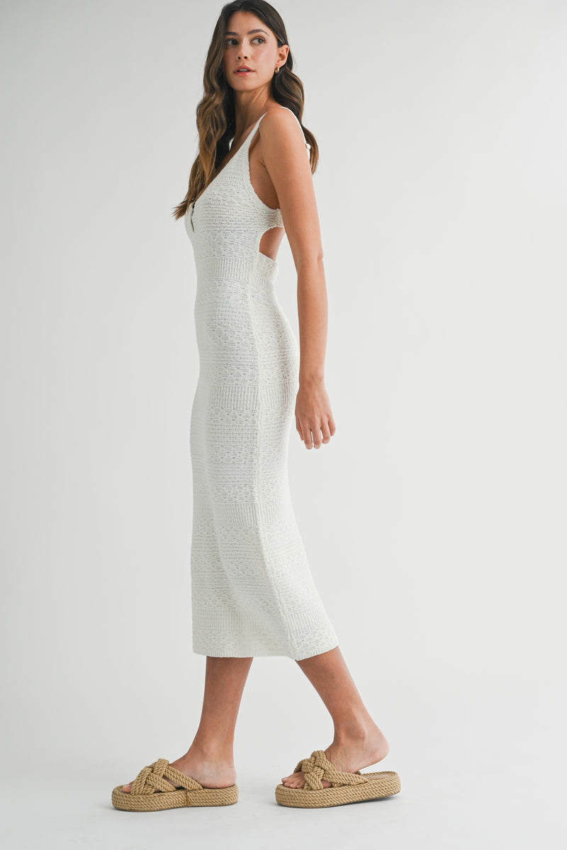 Mable Cream Crochet Cut Out O Ring Detail Knit Dress
