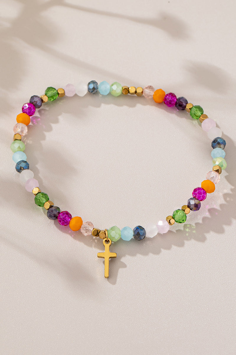 Multicolor Crystal Beaded Cross Bracelet