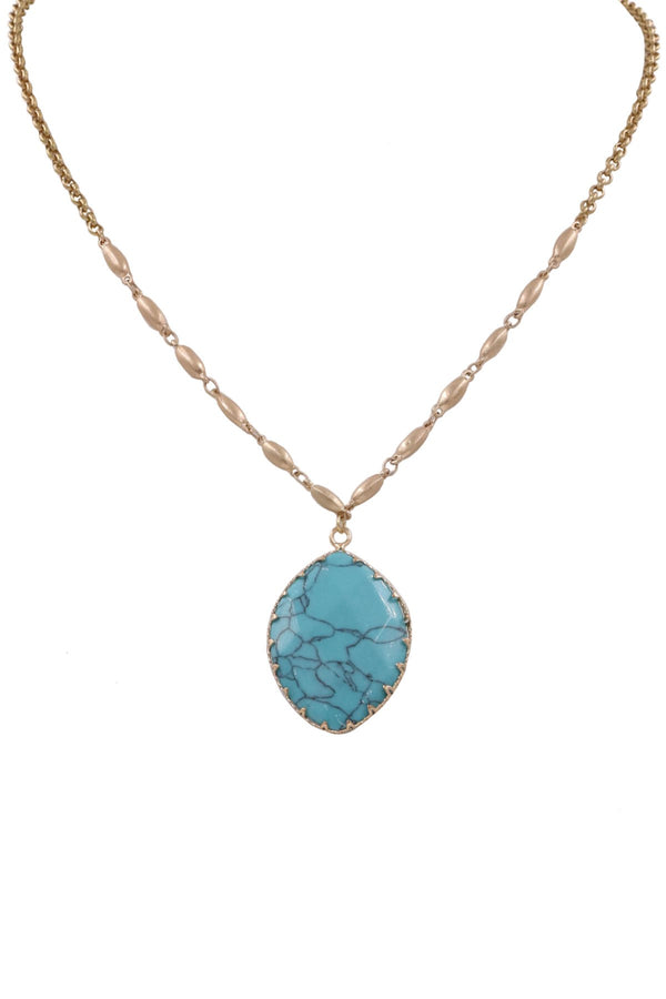 Turquoise Metal Stone Pendant Necklace