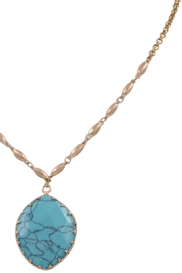 Turquoise Metal Stone Pendant Necklace