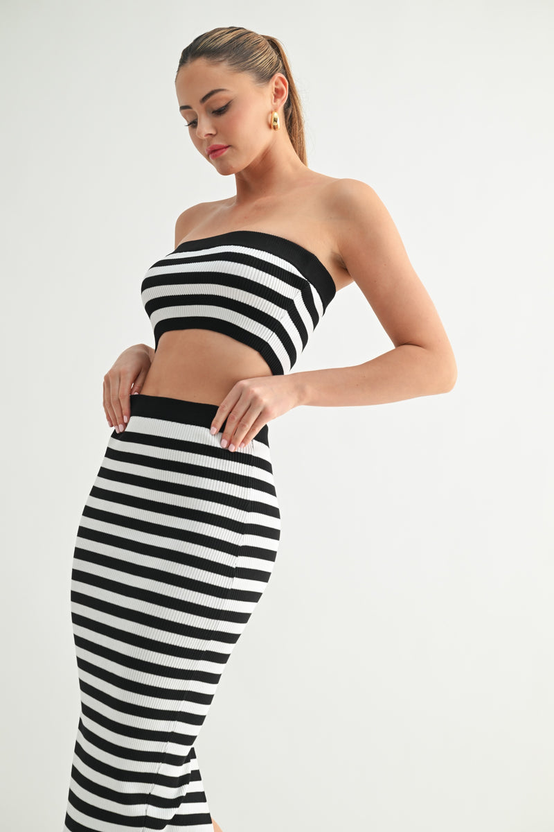 Striped Knit Tube Top & Midi Skirt Set