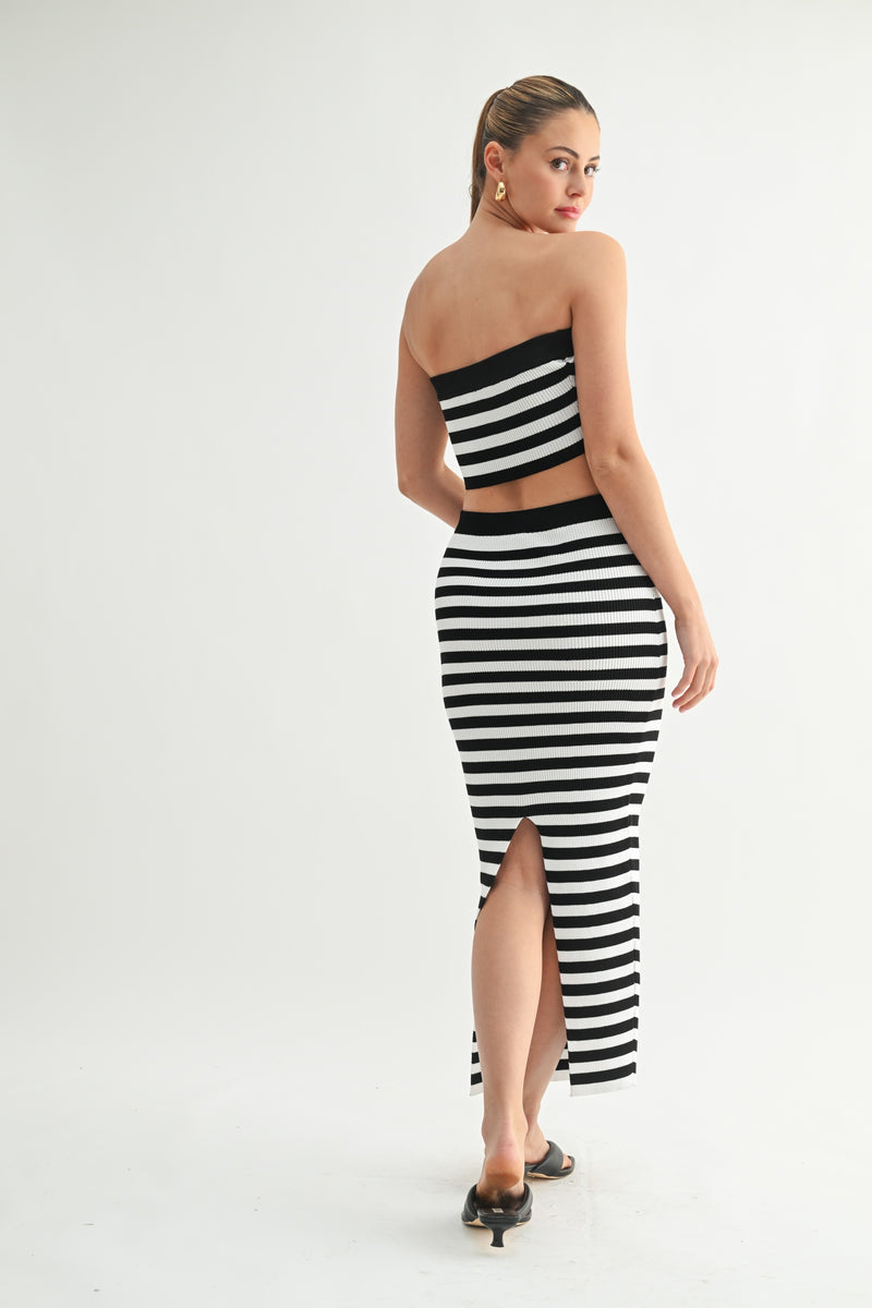 Striped Knit Tube Top & Midi Skirt Set