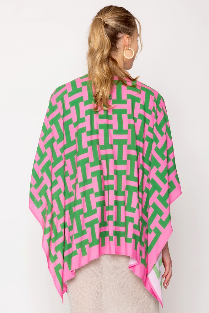 Geometric Print Ruana Poncho