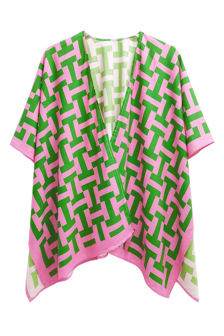 Geometric Print Ruana Poncho