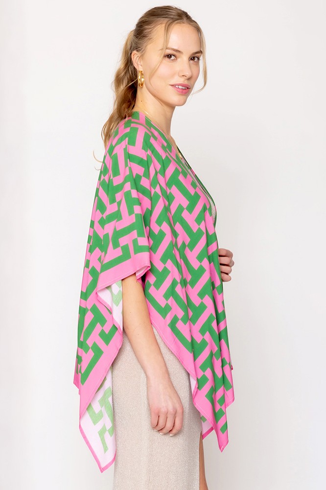 Geometric Print Ruana Poncho