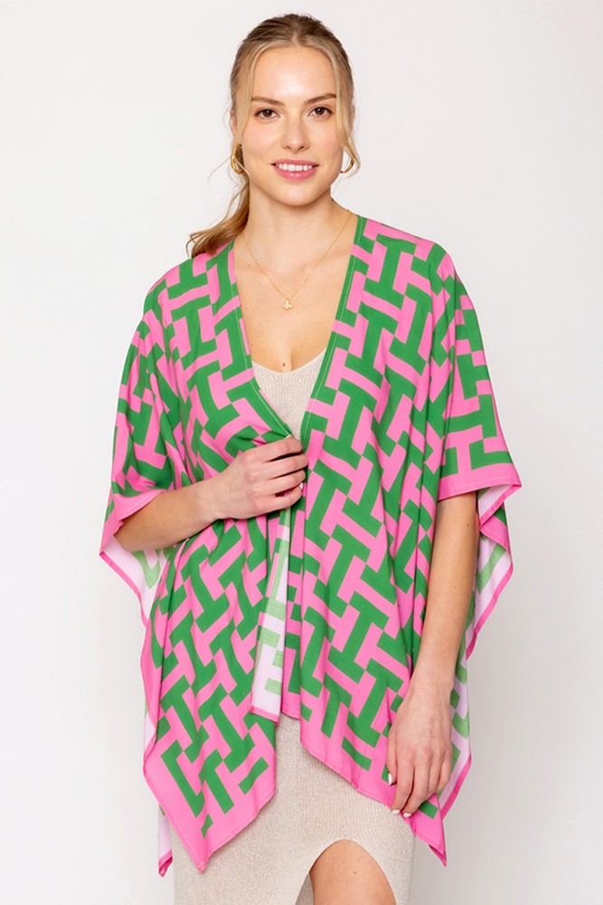 Geometric Print Ruana Poncho