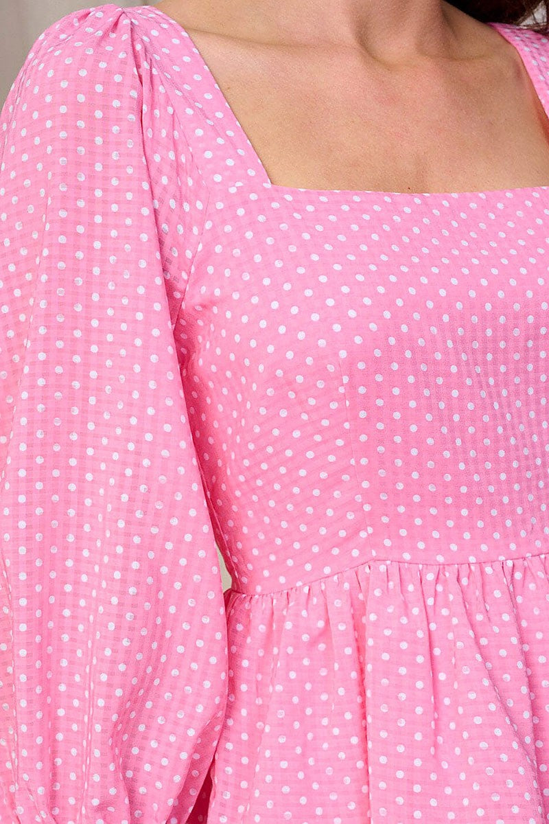 SQUARE NECK POLKA DOTS TIERED RUFFLE MINI DRESS