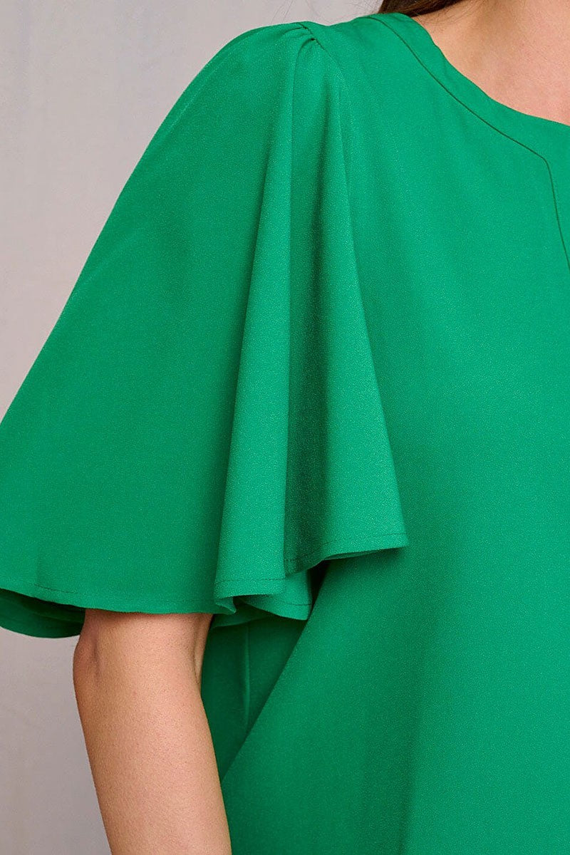 SHORT SLEEVES EMERALD V-NECK LOOSE FIT BLOUSE