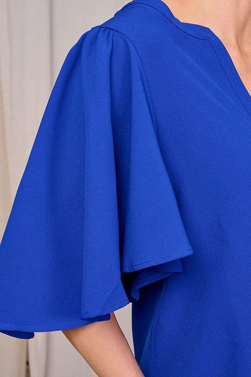 SHORT SLEEVES ROYAL  V-NECK LOOSE FIT BLOUSE