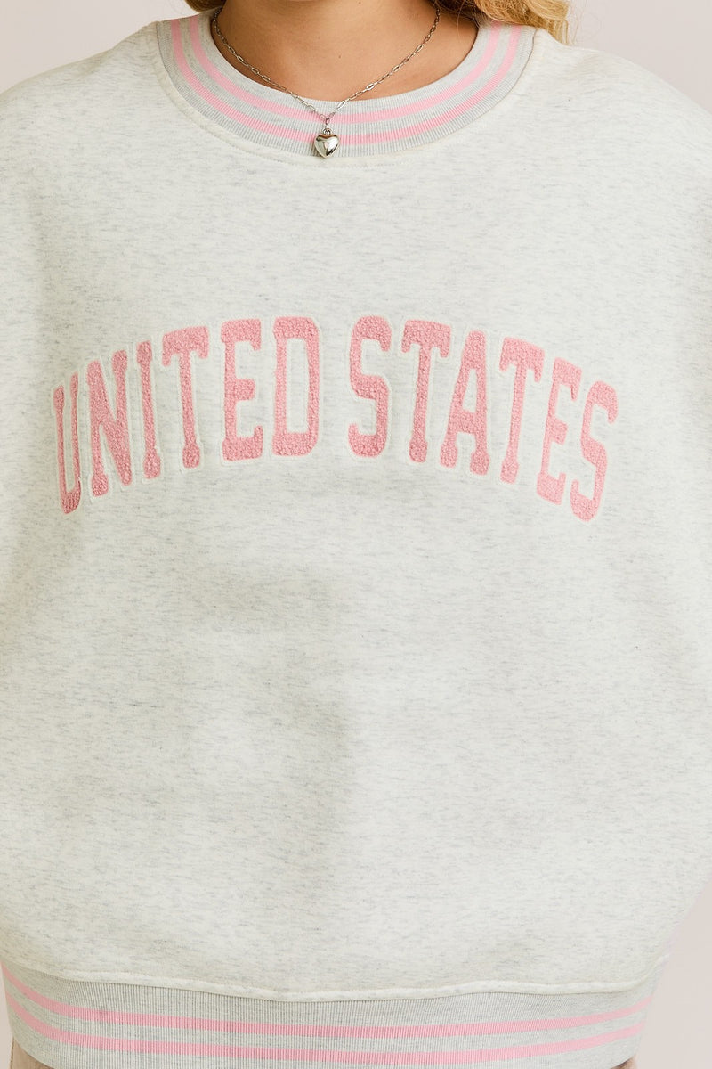 United States Light Grey Long Sleeve Crew Neck Sweatshirt
