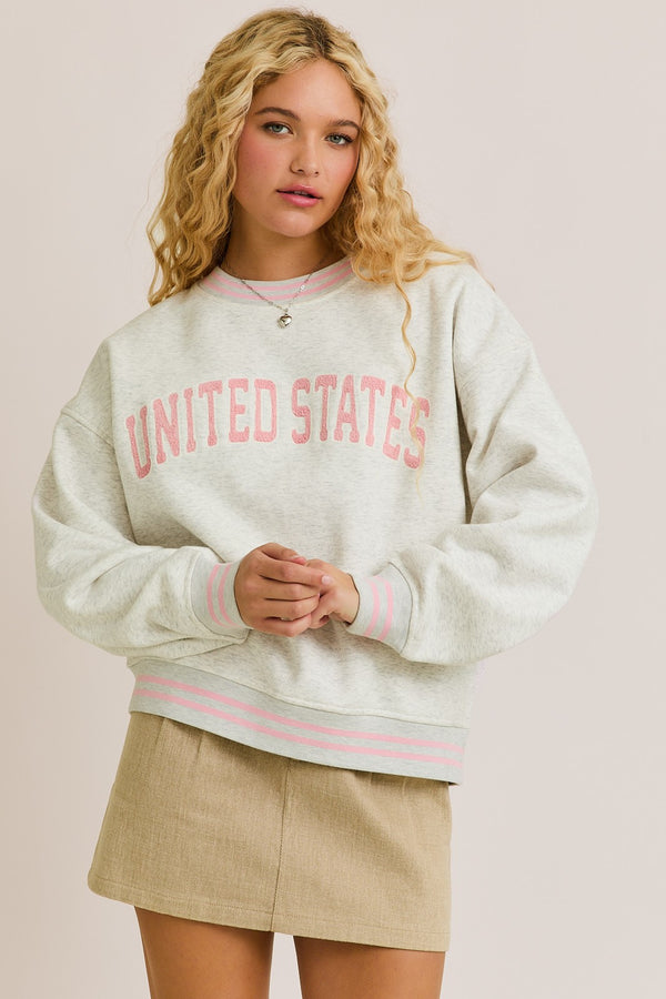 United States Light Grey Long Sleeve Crew Neck Sweatshirt