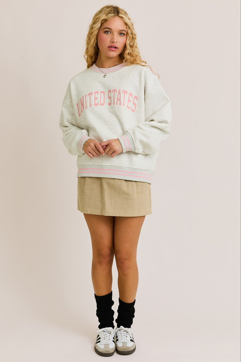 United States Light Grey Long Sleeve Crew Neck Sweatshirt