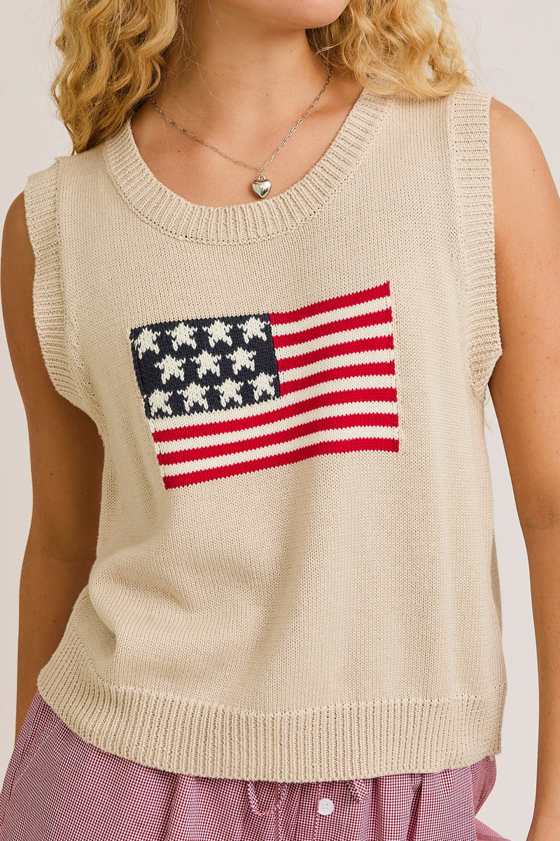 American Flag Sleeveless Sweater Top