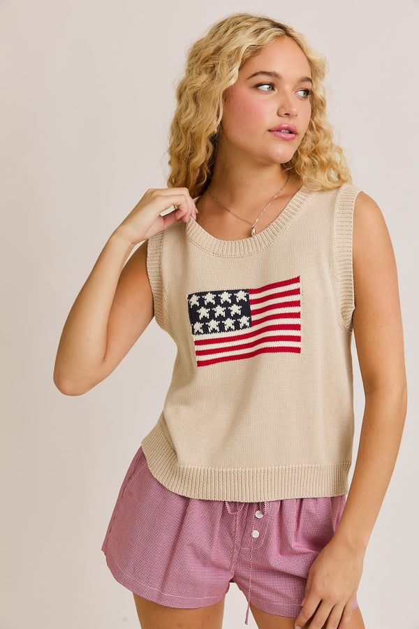 American Flag Sleeveless Sweater Top