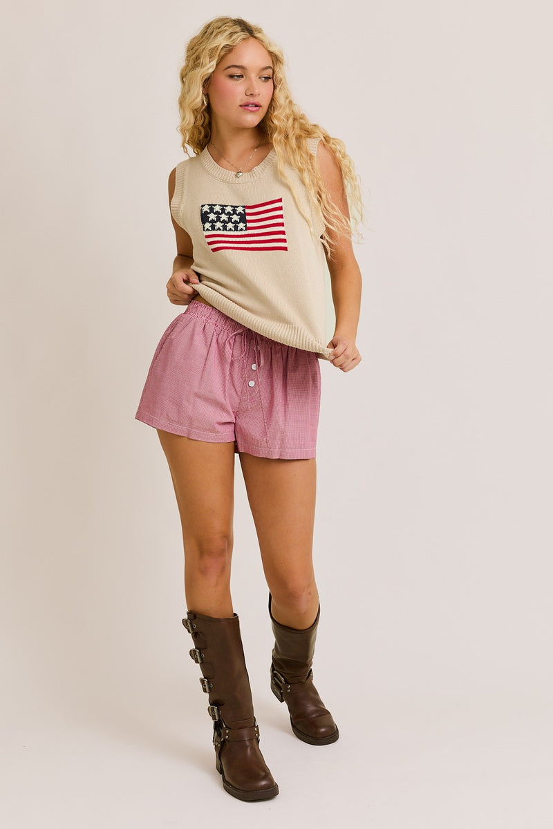 American Flag Sleeveless Sweater Top
